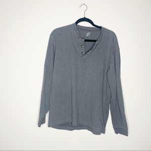 Men’s Grey Henley Button Comfy Long Sleeve Top